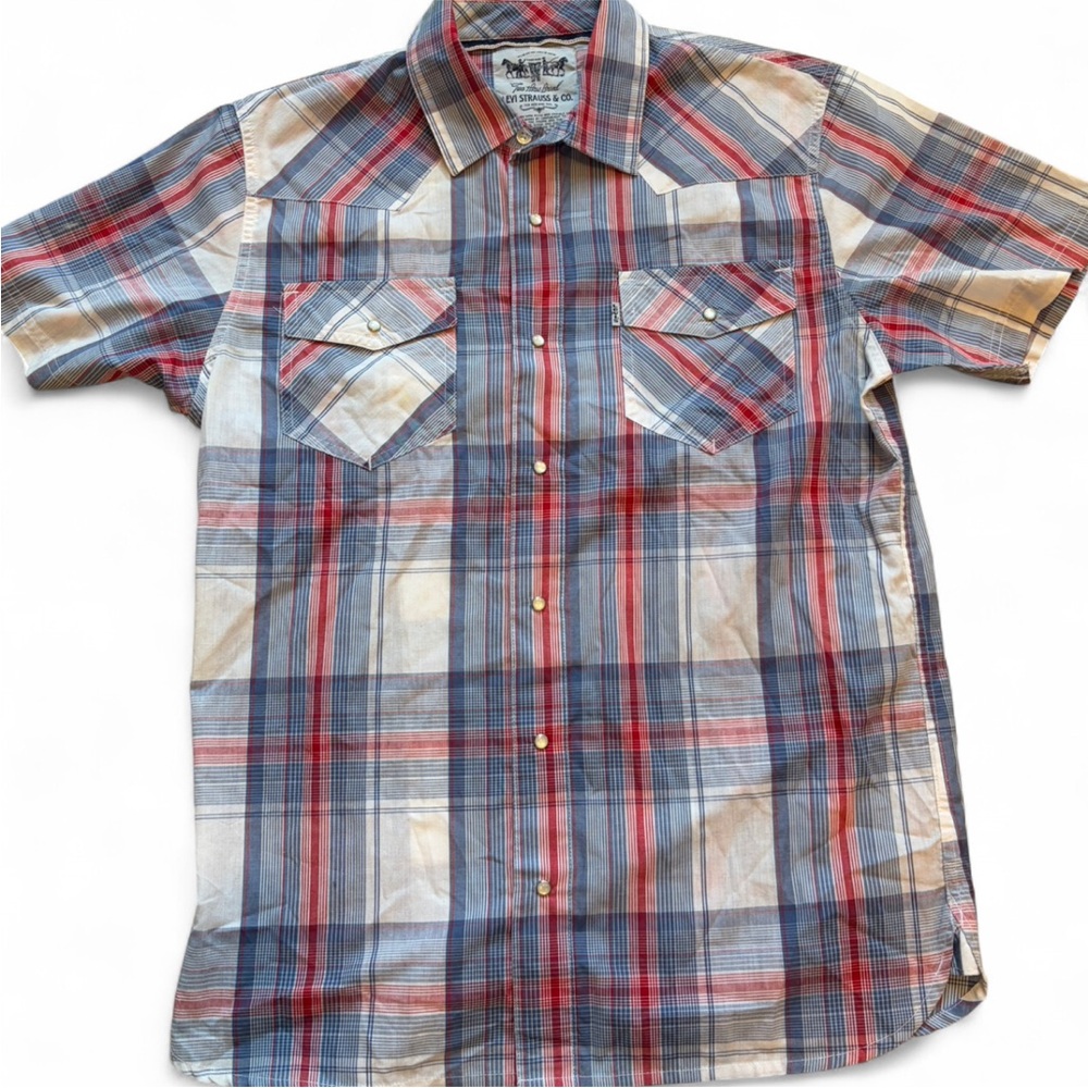 Levi’s Plaid Western Snap Button Shirt Short Sleeve Men’s Medium
